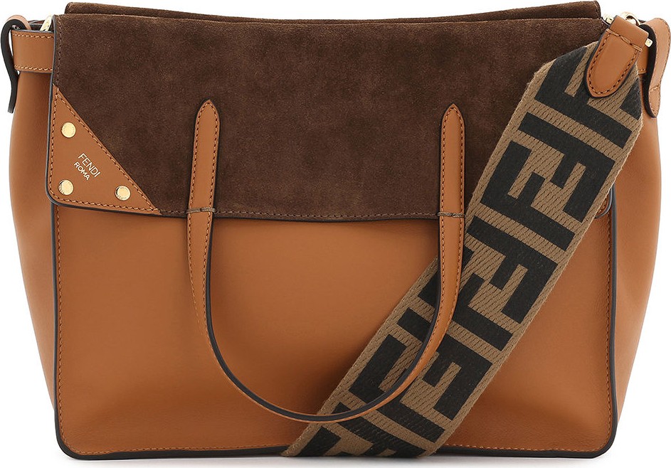 Fendi Grace Leather and Suede Fold-Over Tote Bag