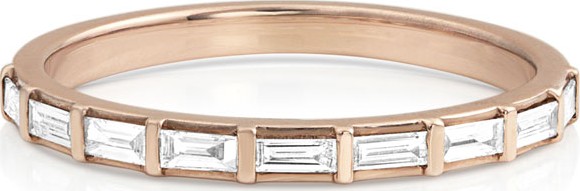 Dominique Cohen 14k Rose Gold Baguette-Diamond Halfway Ring, Size 7