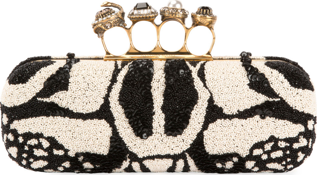 Alexander McQueen Bug Embroidered Four-Ring Knuckle Box Clutch Bag