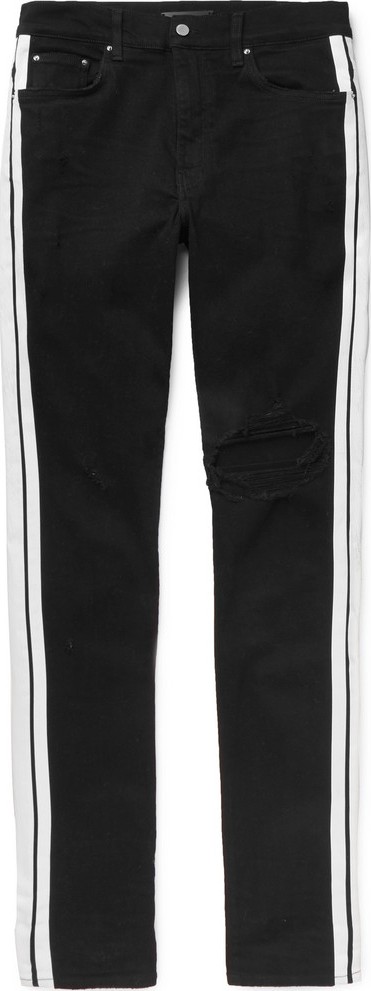 Amiri Track Skinny-Fit Striped Distressed Stretch-Denim Jeans