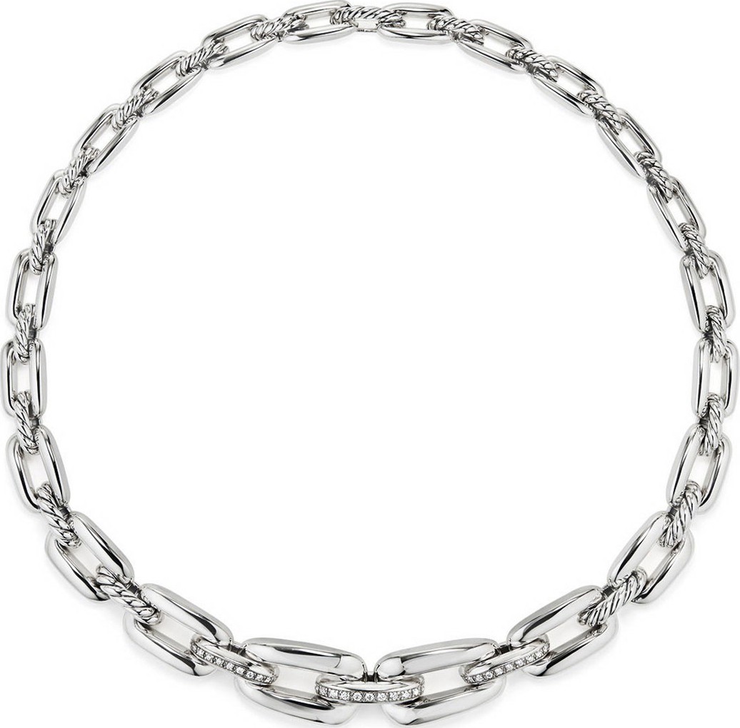 David Yurman Wellesley Sterling Silver Chain Collar Necklace with Diamond Links