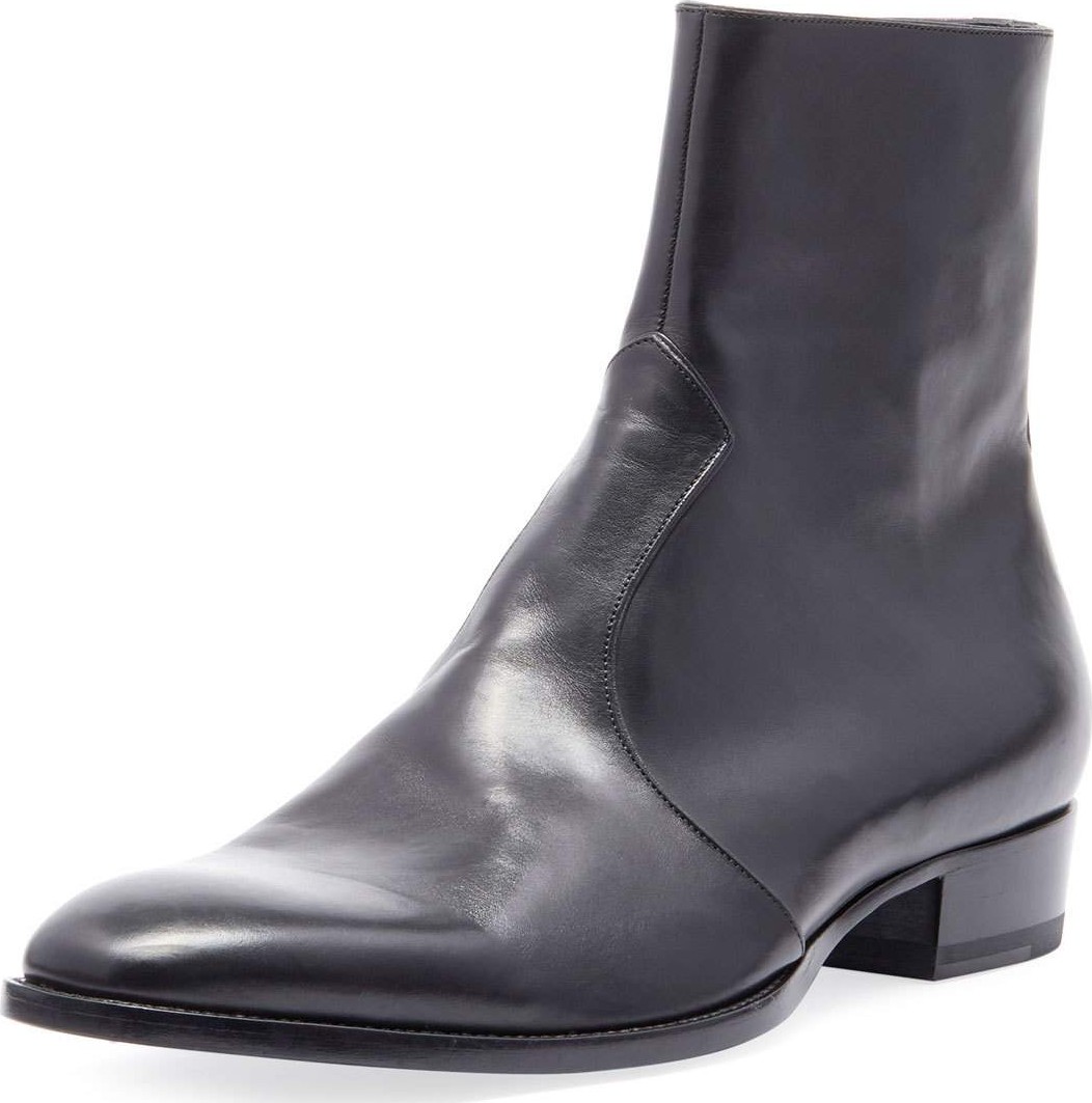 Saint Laurent Men's Wyatt 30 Side-Zip Leather Ankle Boots