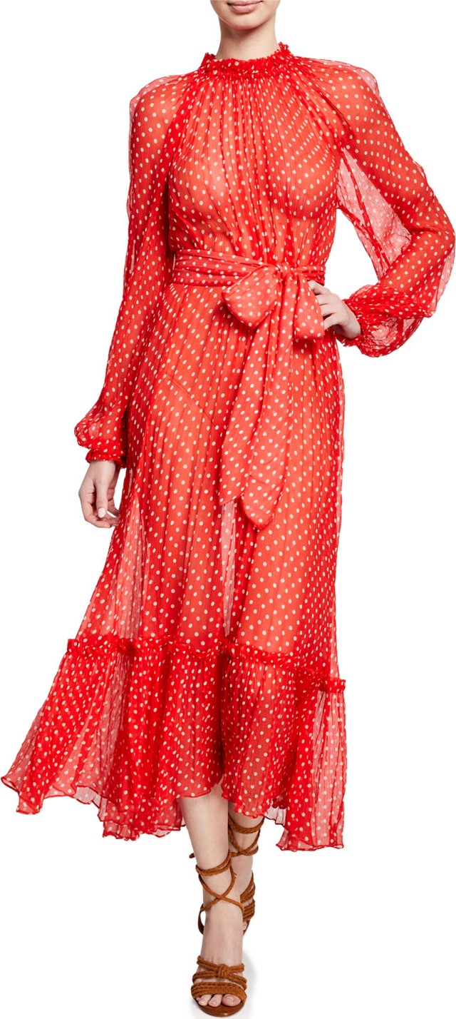 Zimmermann Ninety-Six Dot-Print Belted Swing Dress