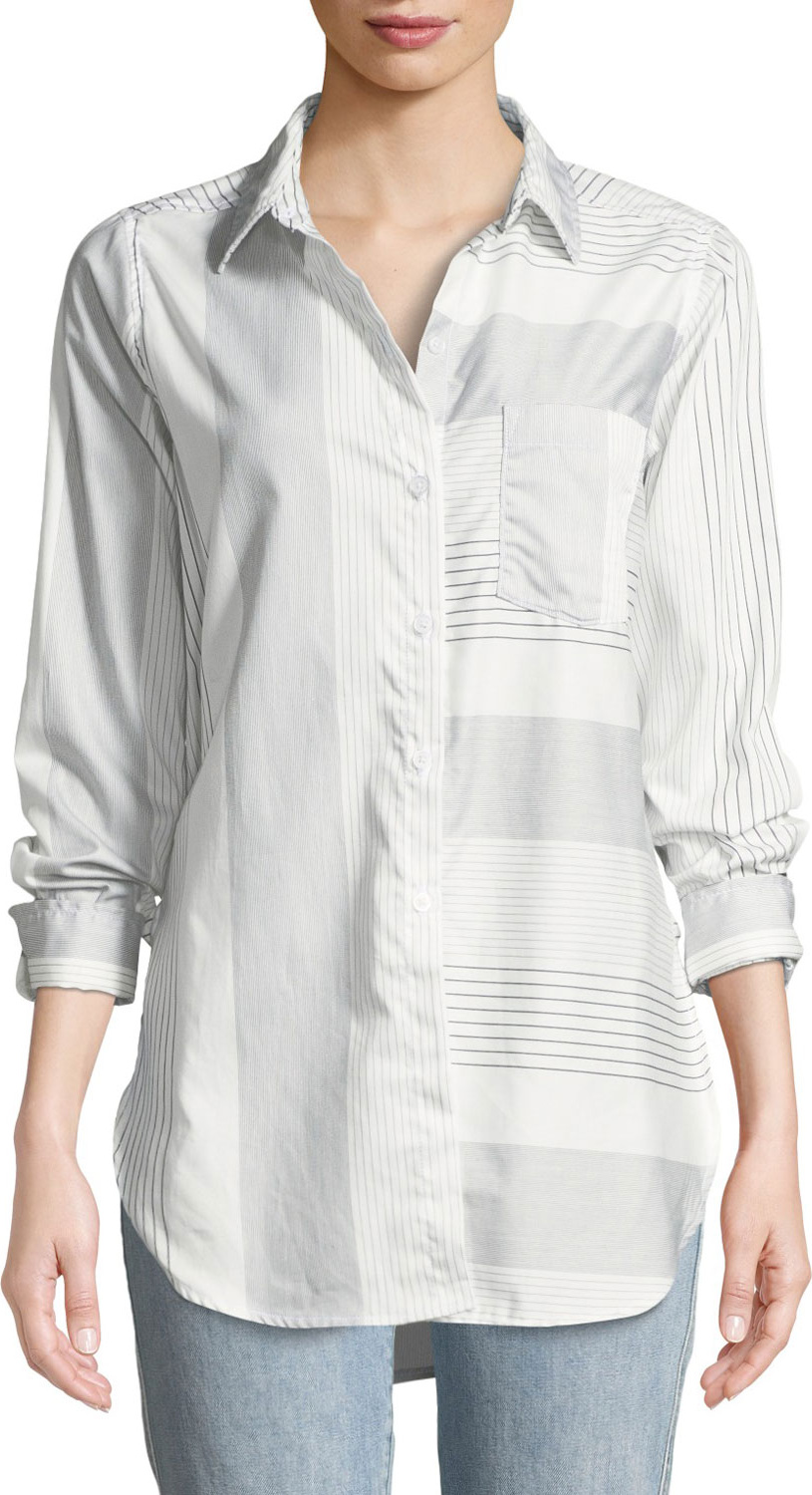 Parker Smith Ashton Long-Sleeve Button-Front Mixed-Stripe Pocket Shirt