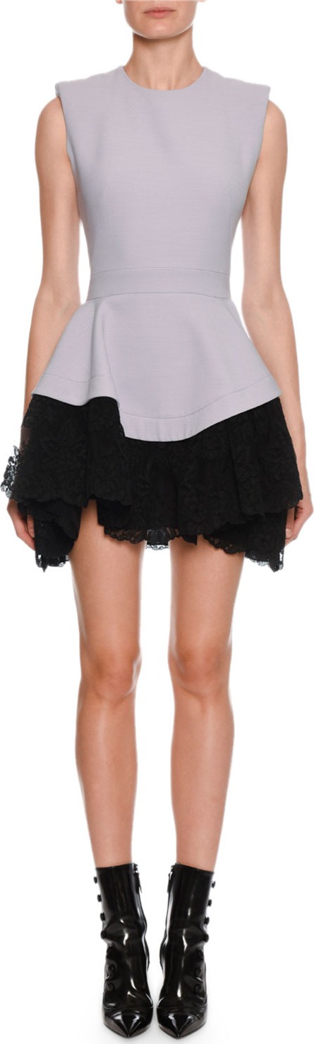 Alexander McQueen Sleeveless Drop-Waist Contrast Lace Mini Dress