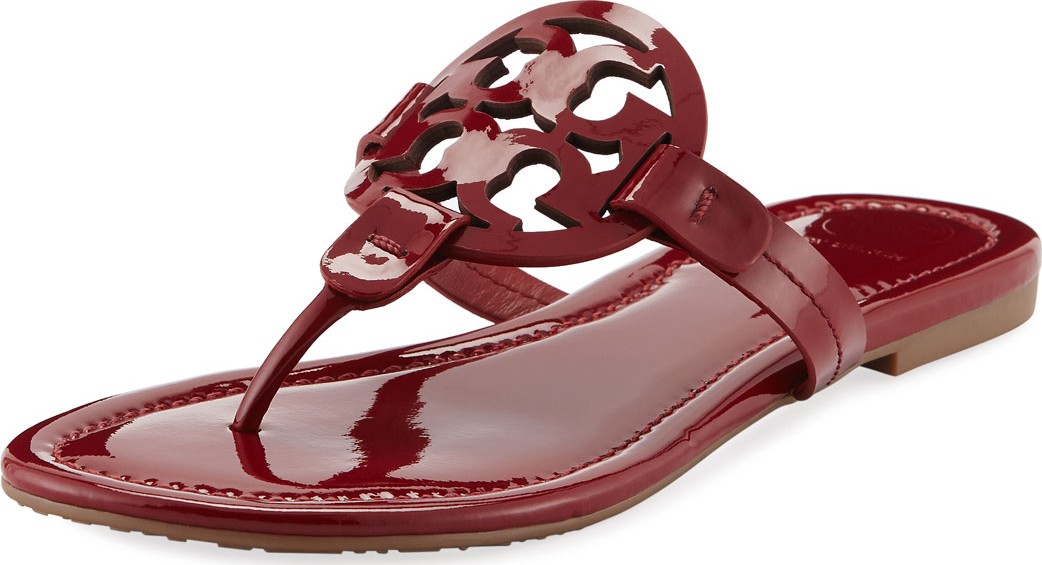 Tory Burch Miller Medallion Patent Leather Flat Thong Sandals
