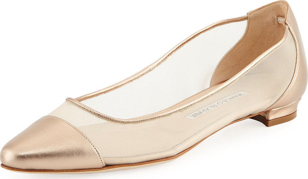 Manolo Blahnik Bral Mesh Cap-Toe Ballet Flat