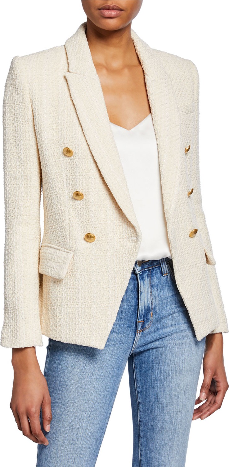 L'AGENCE Kenzie Double-Breasted Tweed Blazer