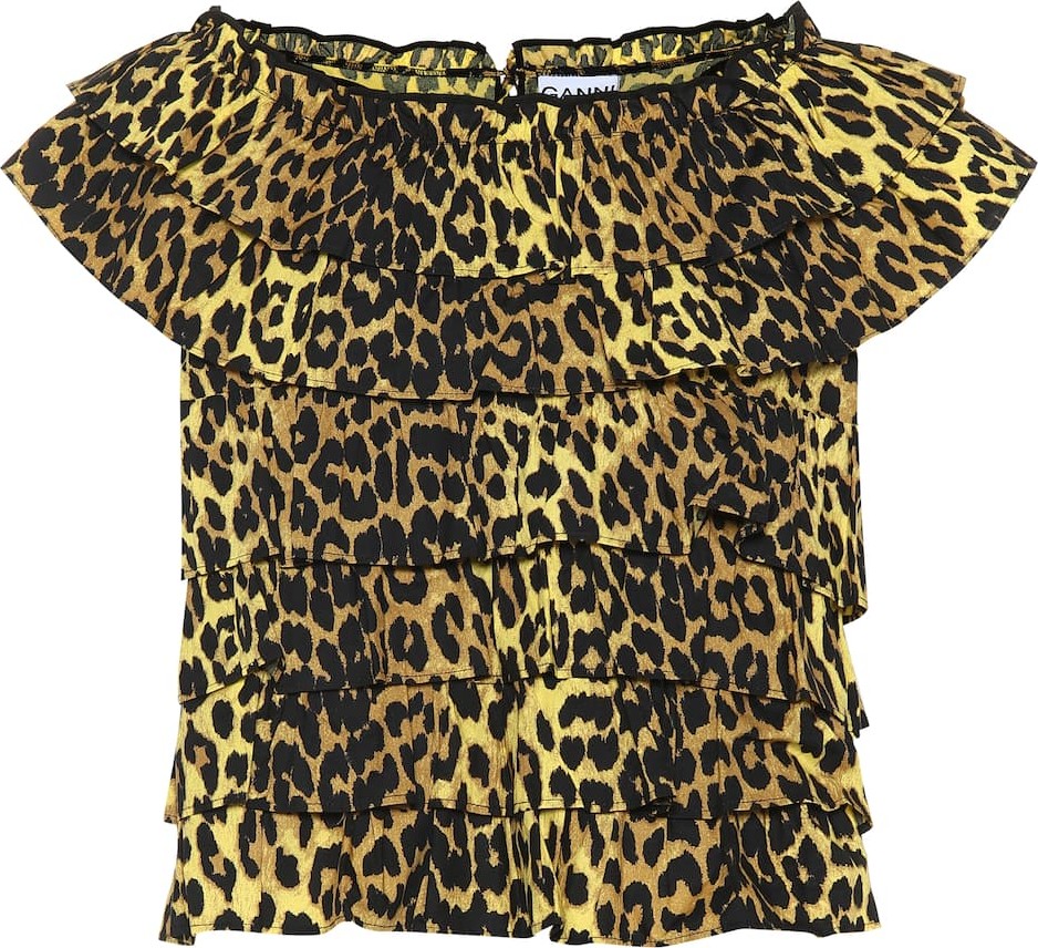 Ganni Leopard-printed cotton top