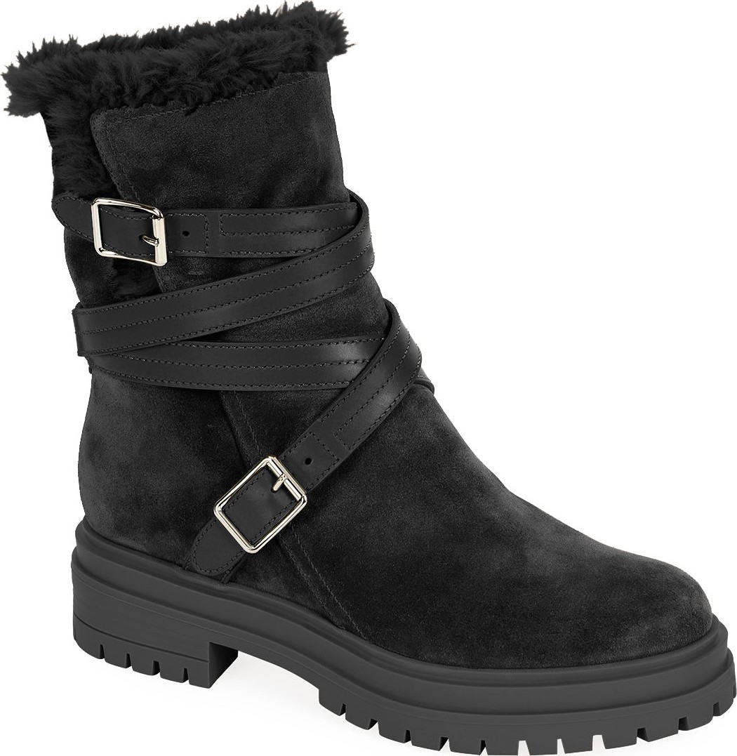 Gianvito Rossi Suede Eco-Fur Belted Boots