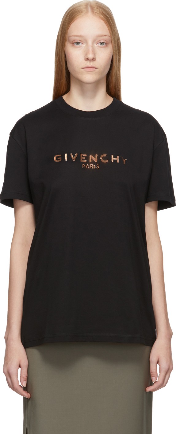 Givenchy Black Rose Gold Print Logo T-Shirt