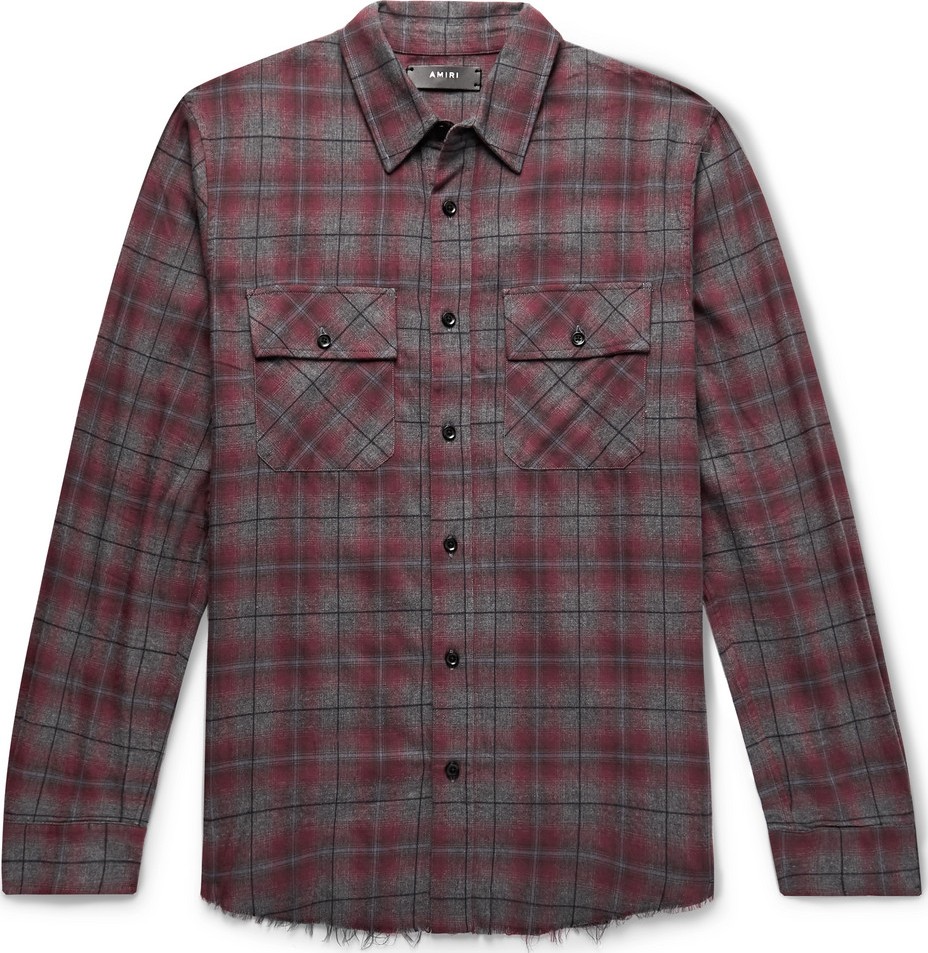 Amiri Logo-Appliquéd Distressed Checked Cotton-Flannel Shirt