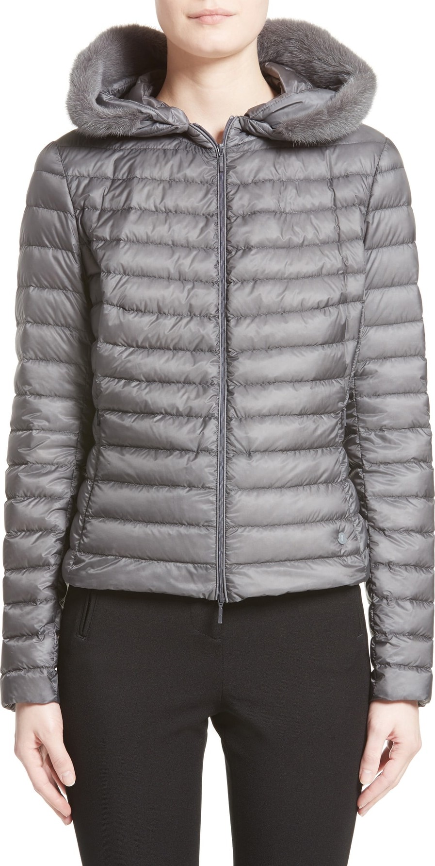 Moncler Sorbus Genuine Mink Fur Trim Quilted Jacket