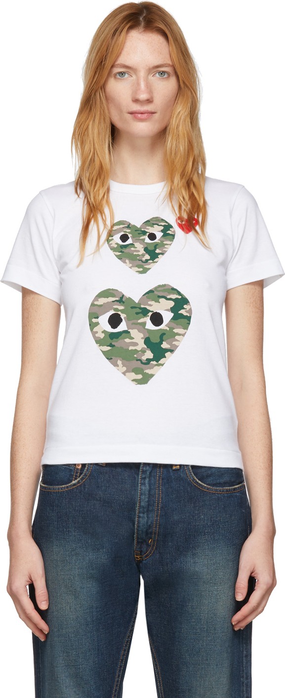 Comme Des Garcons PLAY White Camo Double Heart T-Shirt