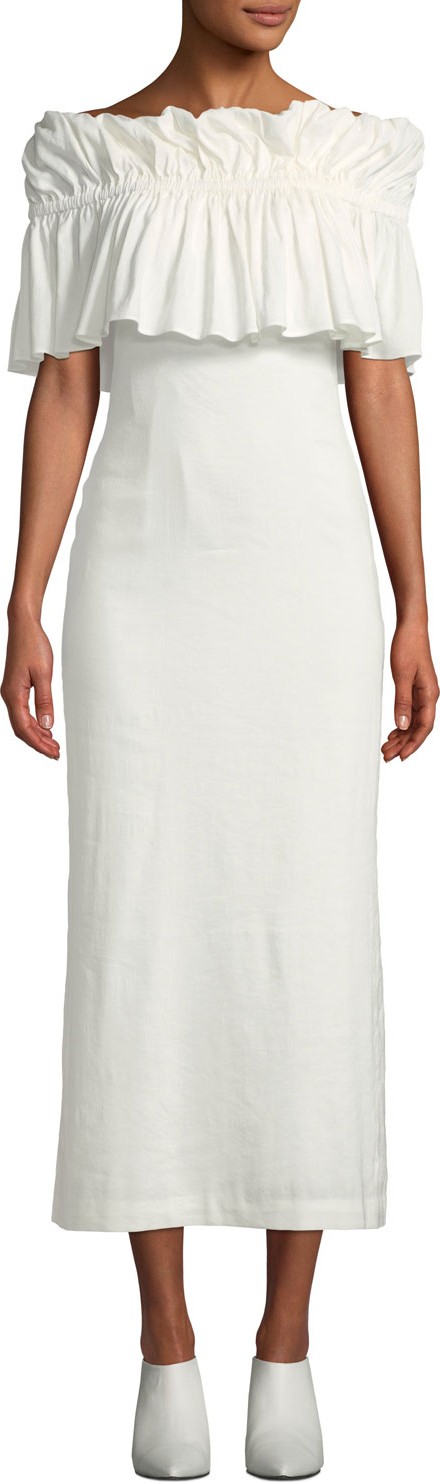Rejina Pyo Mina Ruffle Off-Shoulder Linen Maxi Dress