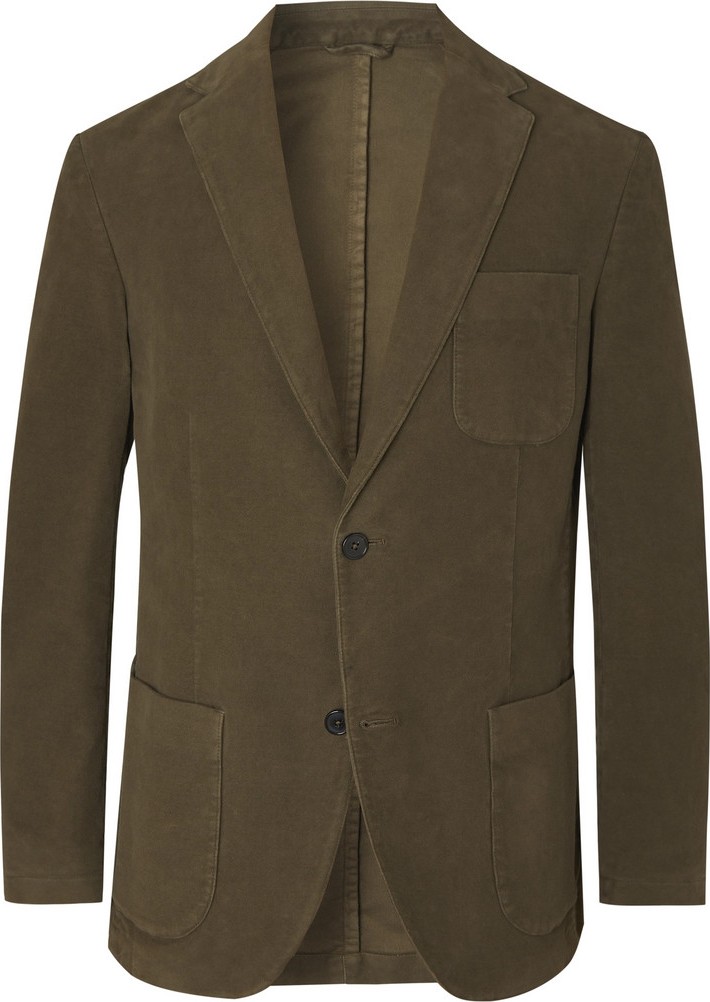 Altea Dark-Green Slim-Fit Cotton-Blend Moleskin Suit Jacket