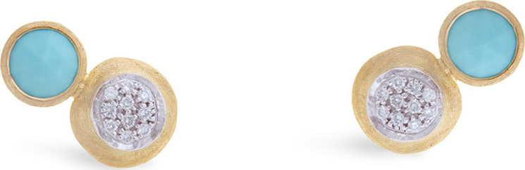 Marco Bicego 18k Gold Jaipur Two-Stone Stud Earrings, Turquoise/Diamonds