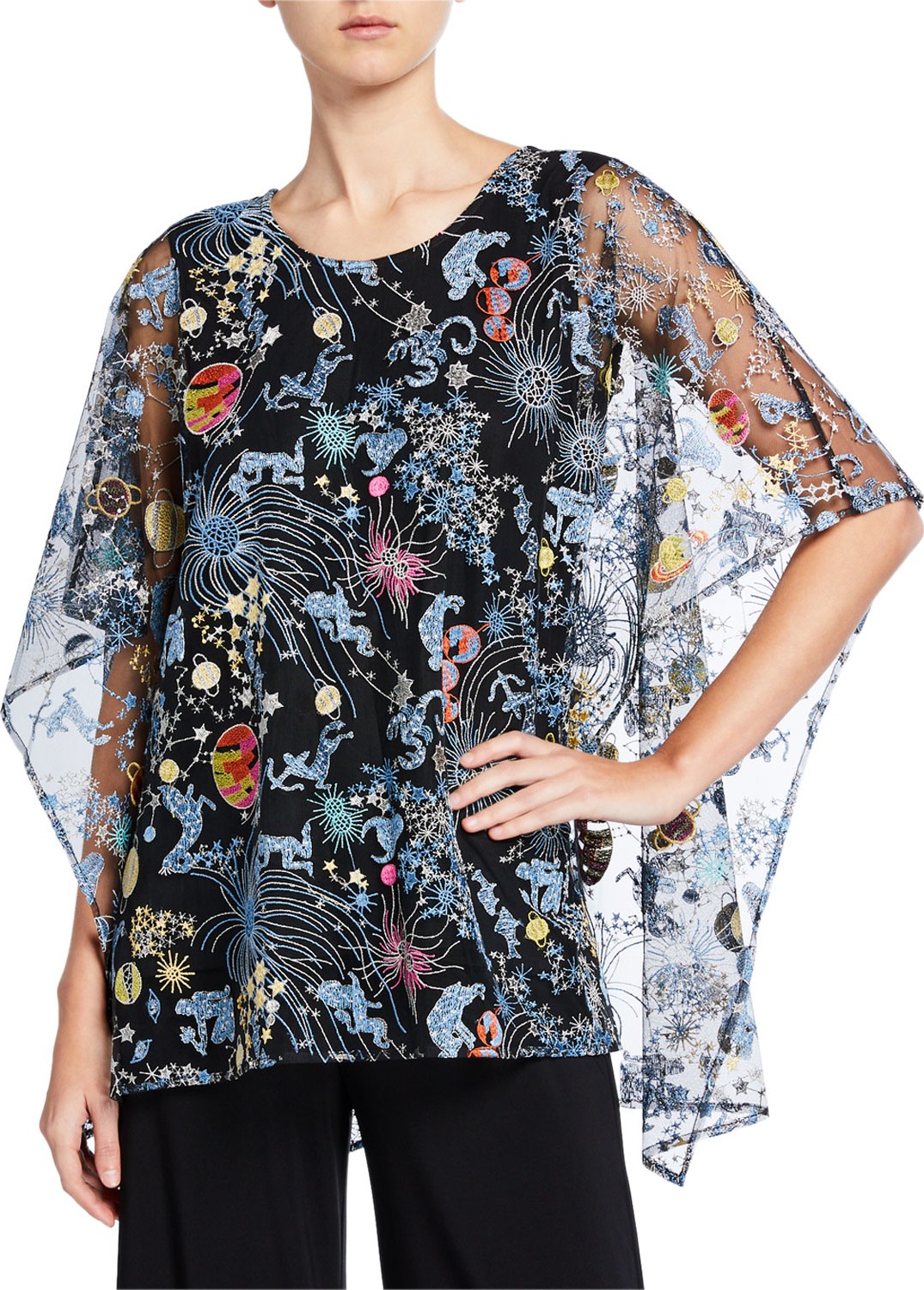 Caroline Rose Zodiac Embroidered Lined Caftan