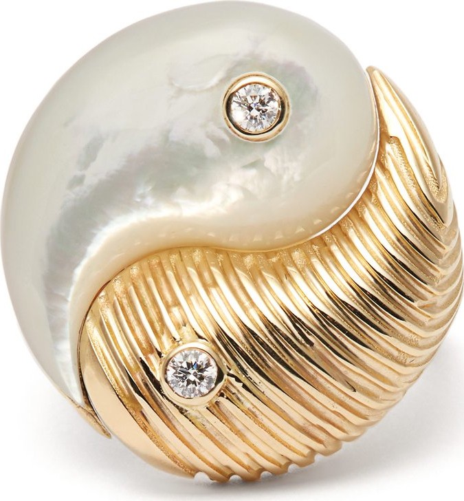 Retrouvai Yin Yang gold & mother-of-pearl ring