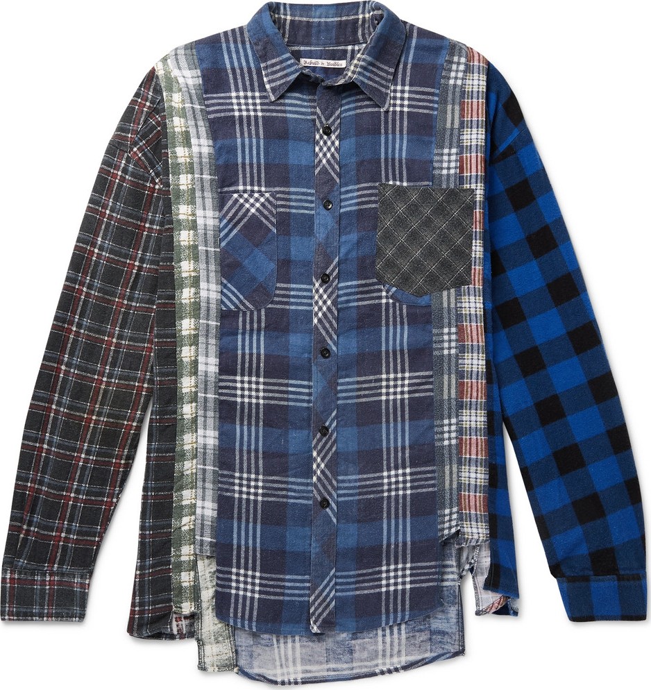 Needles 7 Cuts Distressed Patchwork Checked Cotton-Flannel Shirt