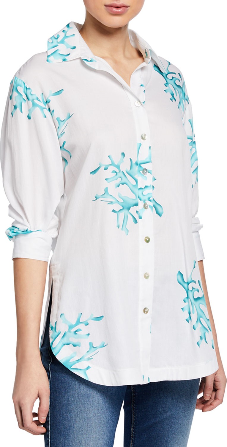 Finley Coral Reef Printed Poplin Boyfriend Shirt