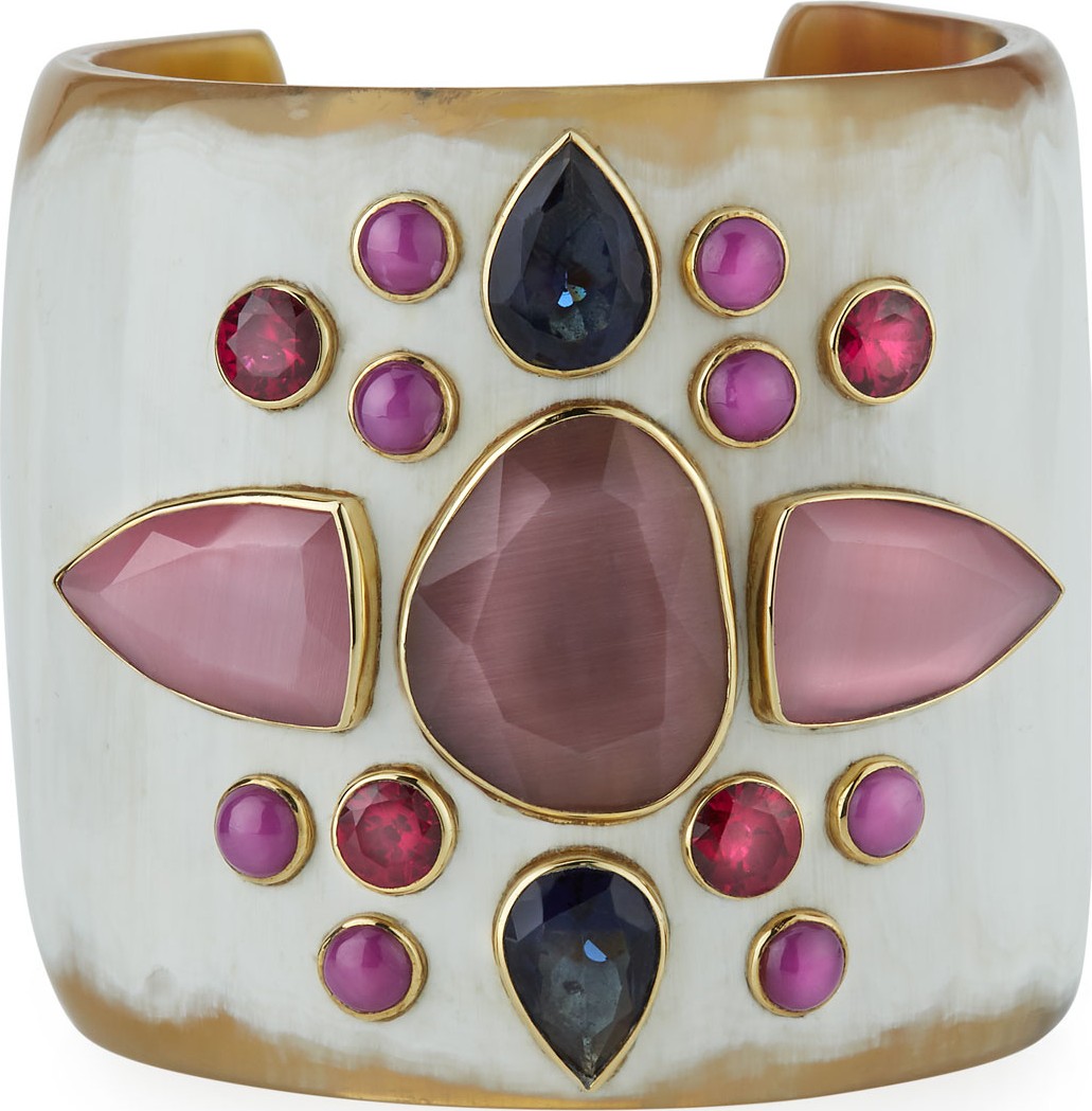 Ashley Pittman Sala Mixed-Stone Cuff Bracelet in Light Horn