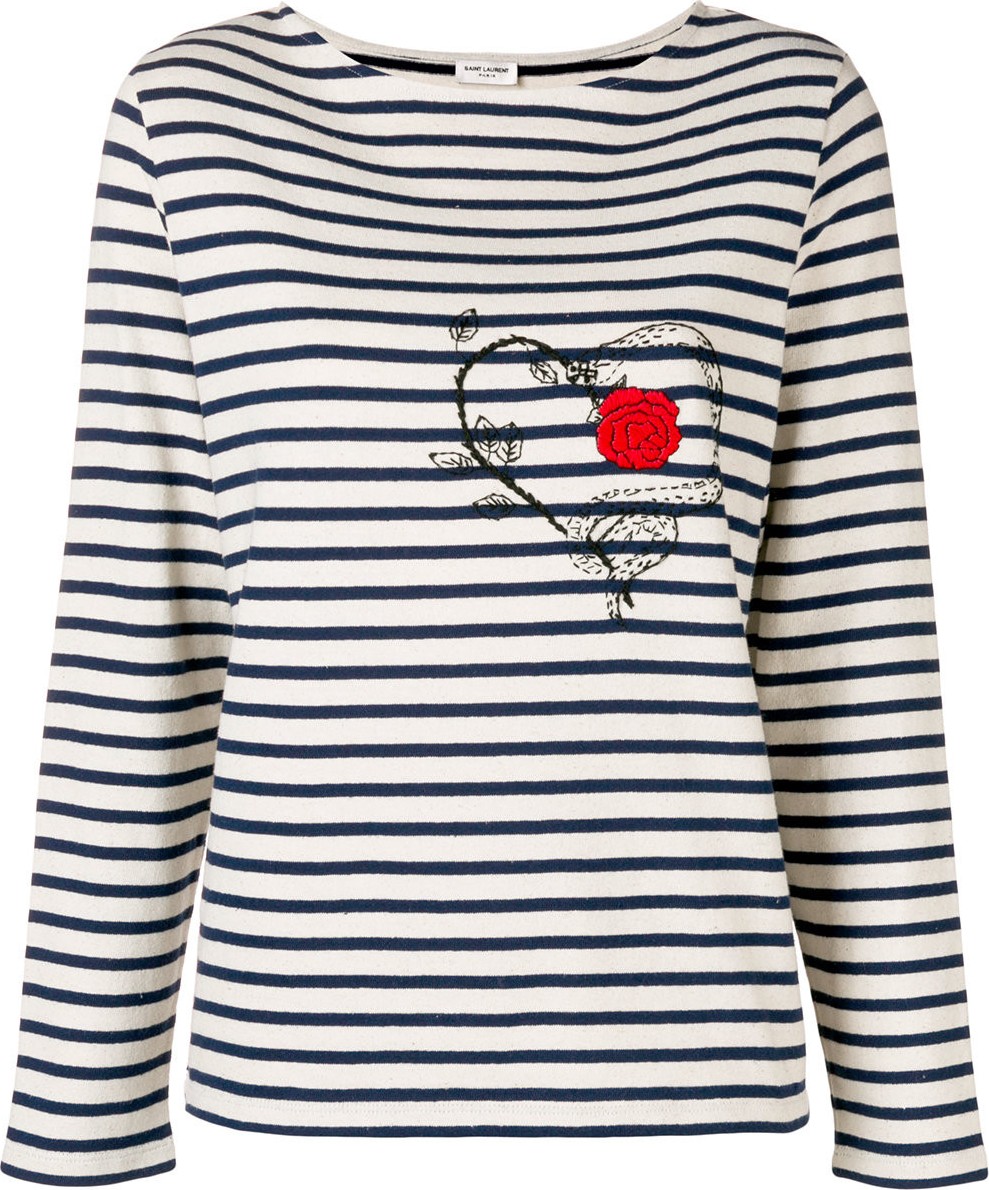 Saint Laurent striped rose embroidered top