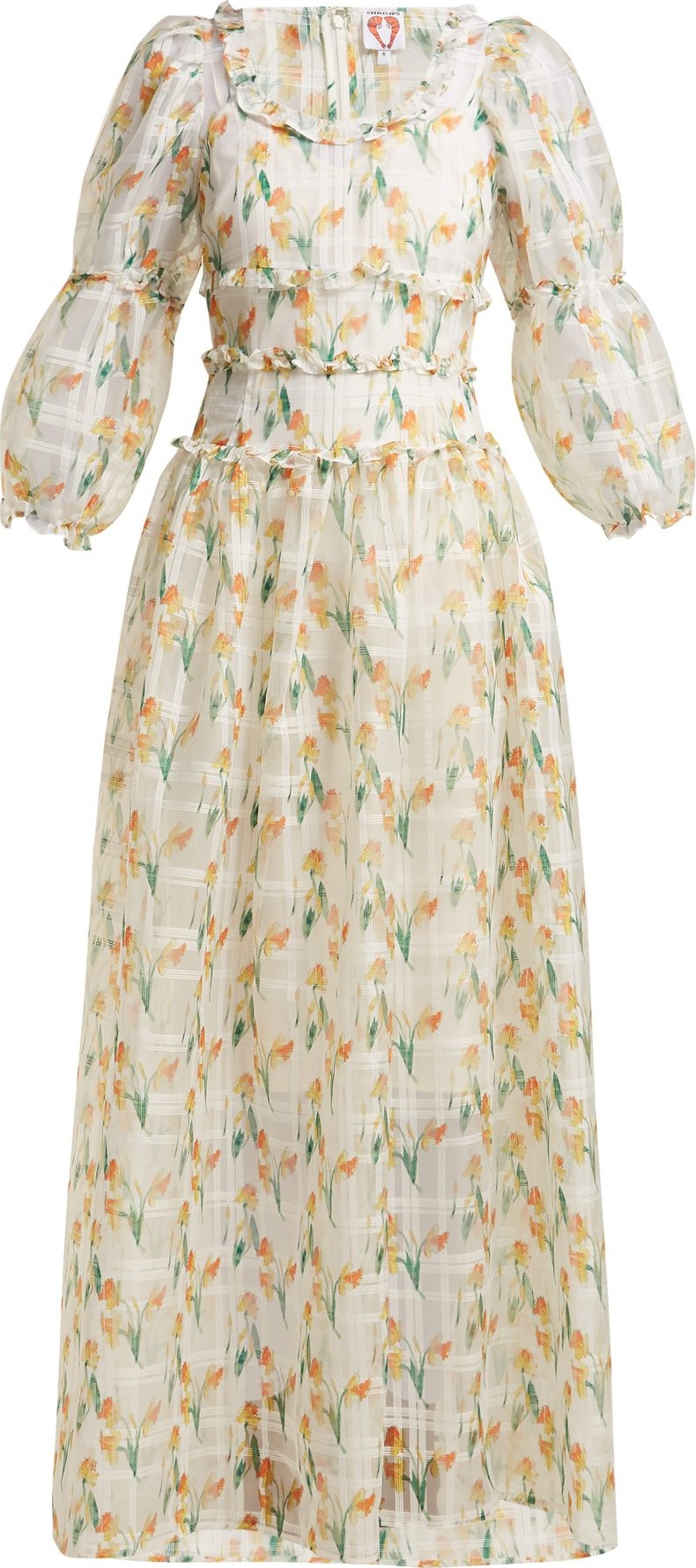 Shrimps Cara daffodil-print check-organza maxi dress