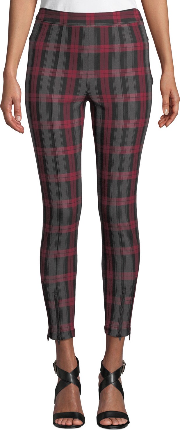 T By Alexander Wang Fitted Stretch Plaid Leggings with Zippers