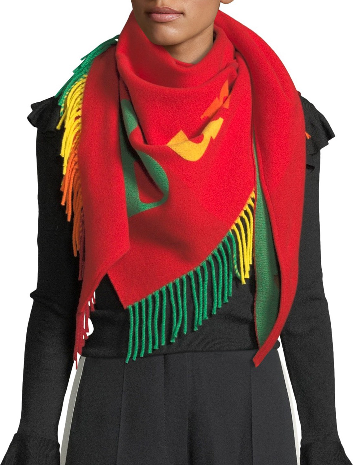 Burberry London England Rainbow Logo Scarf w/ Fringe Trim