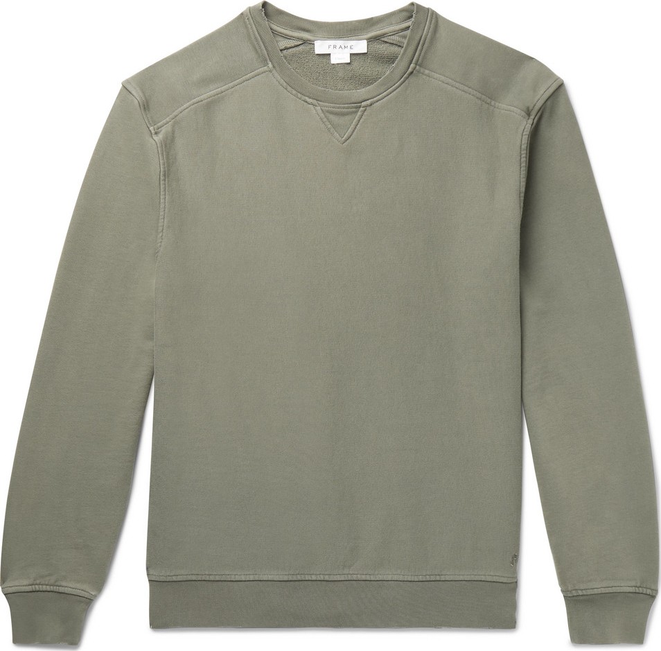 FRAME DENIM Distressed Loopback Cotton-Jersey Sweatshirt