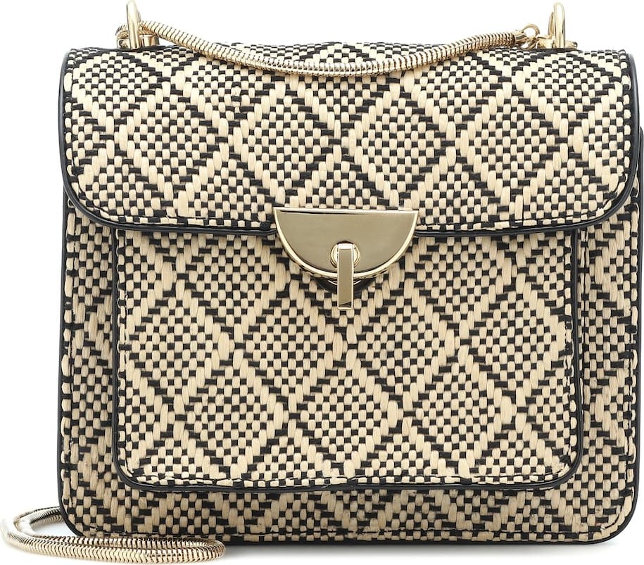 Dries Van Noten Leather-trimmed raffia shoulder bag