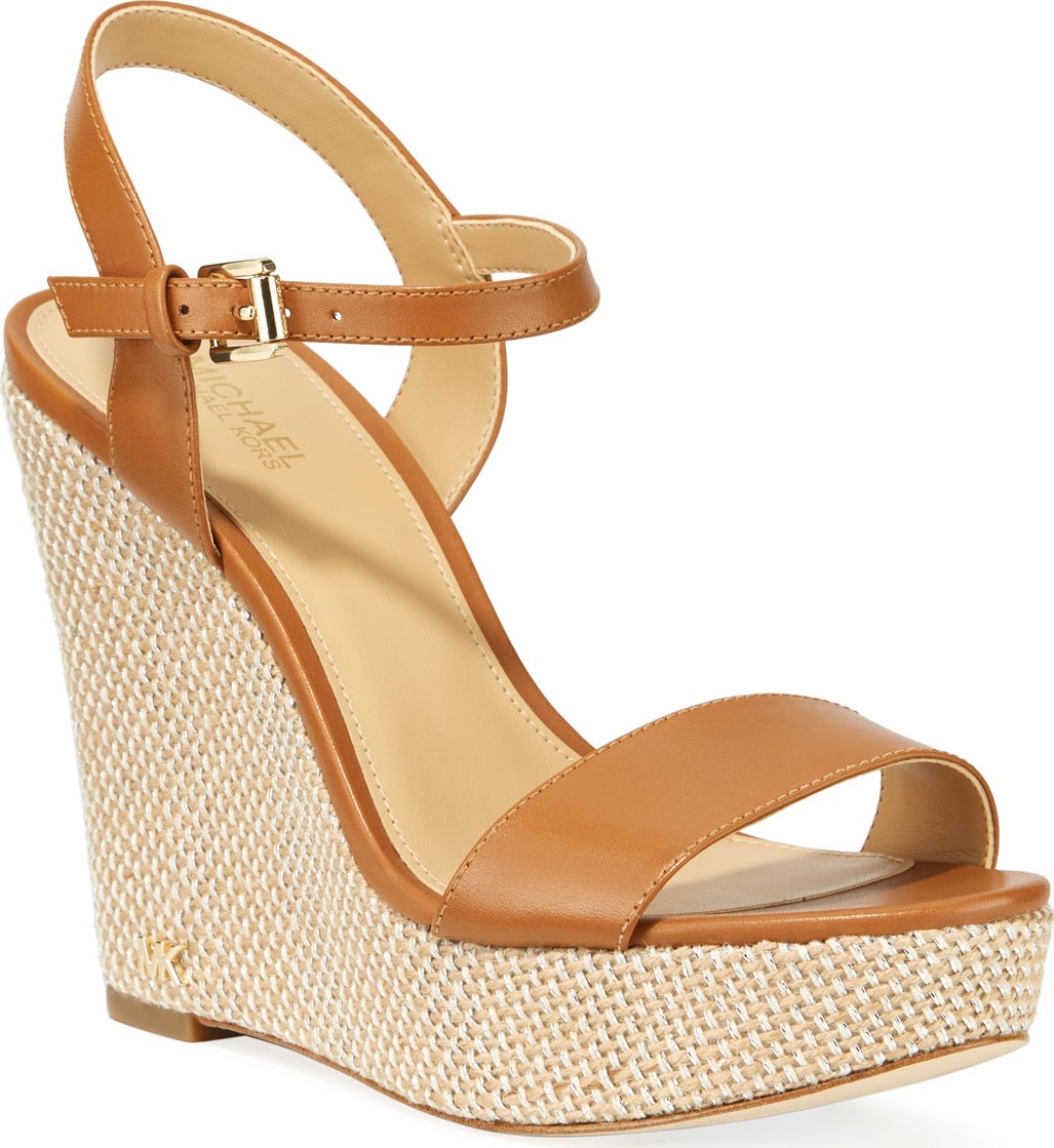MICHAEL MICHAEL KORS Jill Leather Woven Wedge Sandals