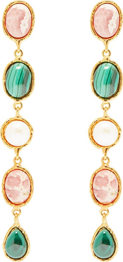 Sylvia Toledano Pearl, malachite & rhodochrosite drop earrings