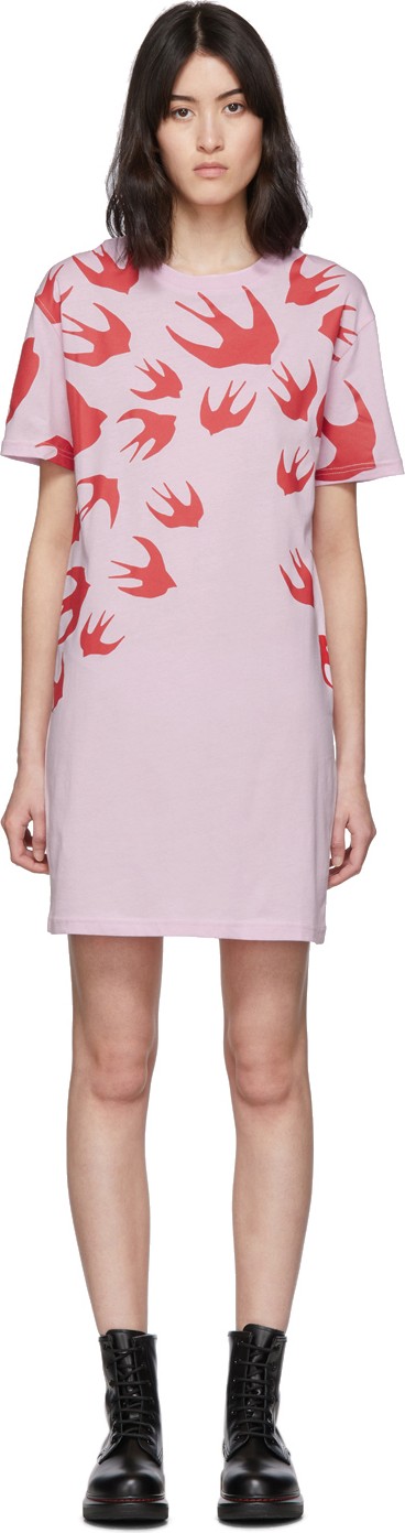 McQ - Alexander McQueen SSENSE Exclusive Pink Swallow T-Shirt Dress