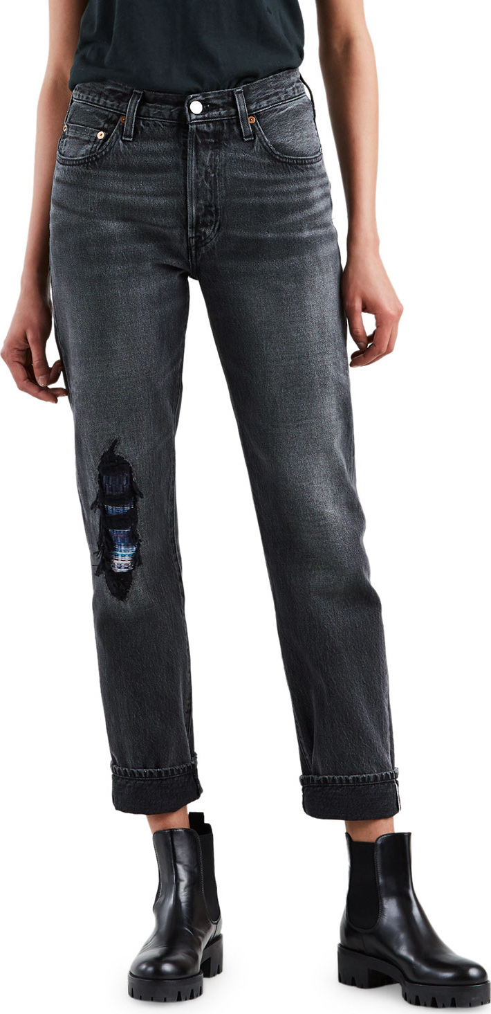 LEVI’S 501 High-Rise Straight-Leg Distressed Jeans