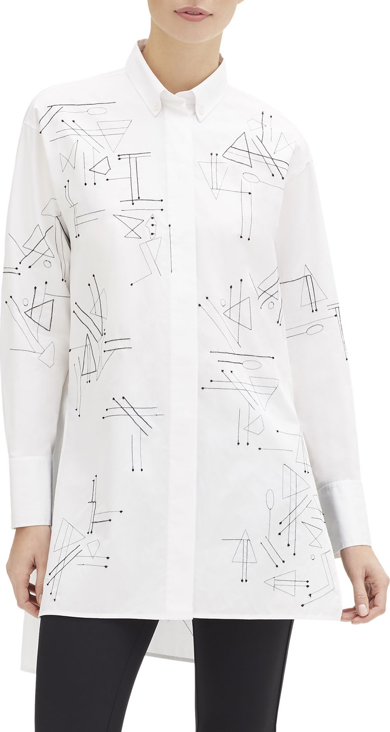 Lafayette 148 New York Kehlani Geometric Button-Down Utility Cotton Blouse