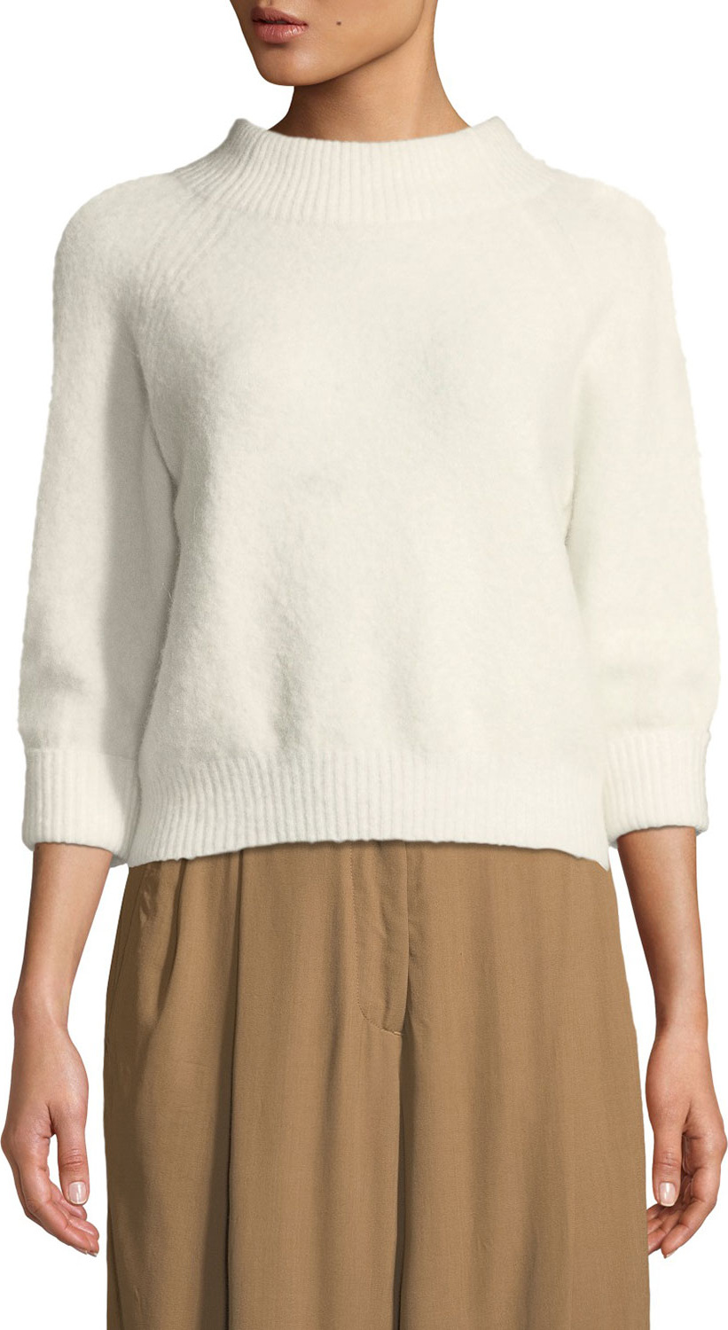 3.1 Phillip Lim 3/4-Sleeve Lofty Rib Alpaca-Blend Pullover Sweater