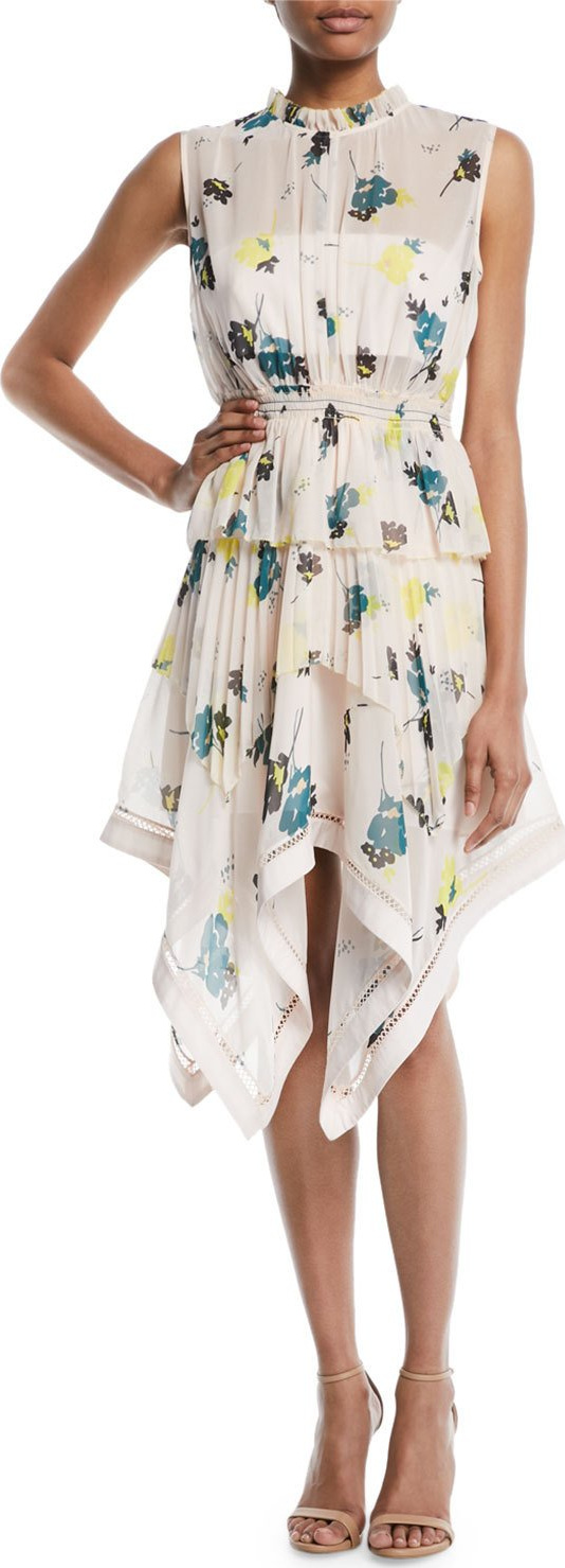 Self Portrait Asymmetric Graphic Floral-Print Dress