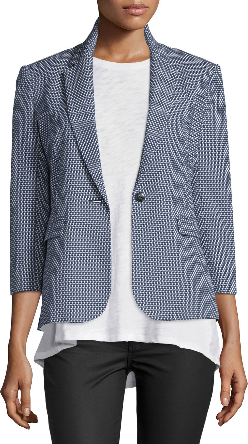 ATM Anthony Thomas Melillo 3/4-Sleeve Jacquard Schoolboy Jacket, Navy/White