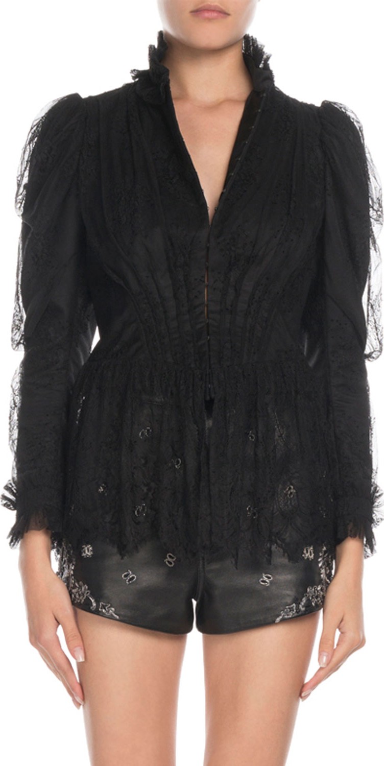Saint Laurent Funnel-Neck Victorian Lace Blouse