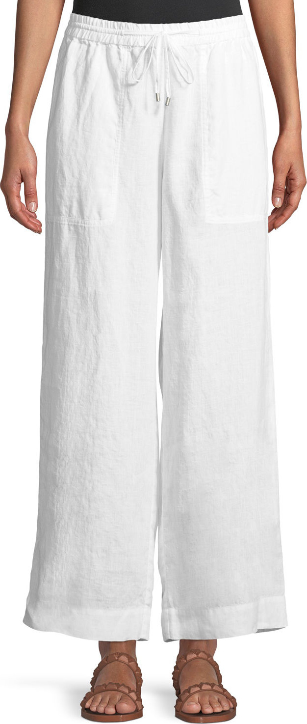 Eileen Fisher Organic Linen Drawstring-Waist Wide-Leg Pants