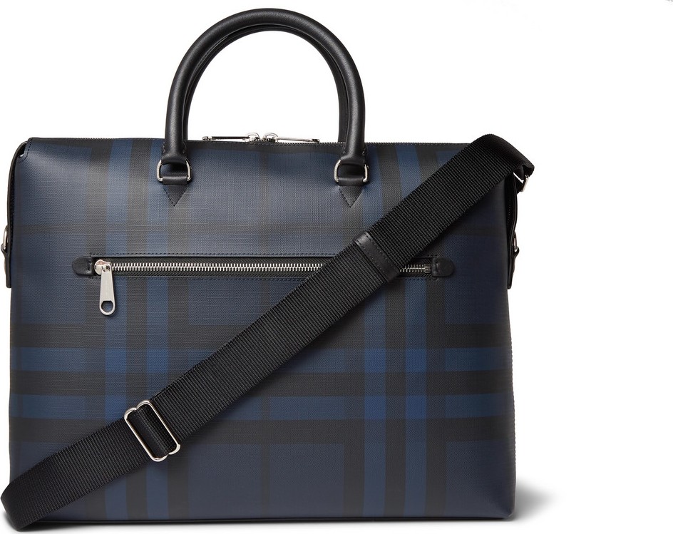 Burberry London England Checked Textured-Leather Briefcase