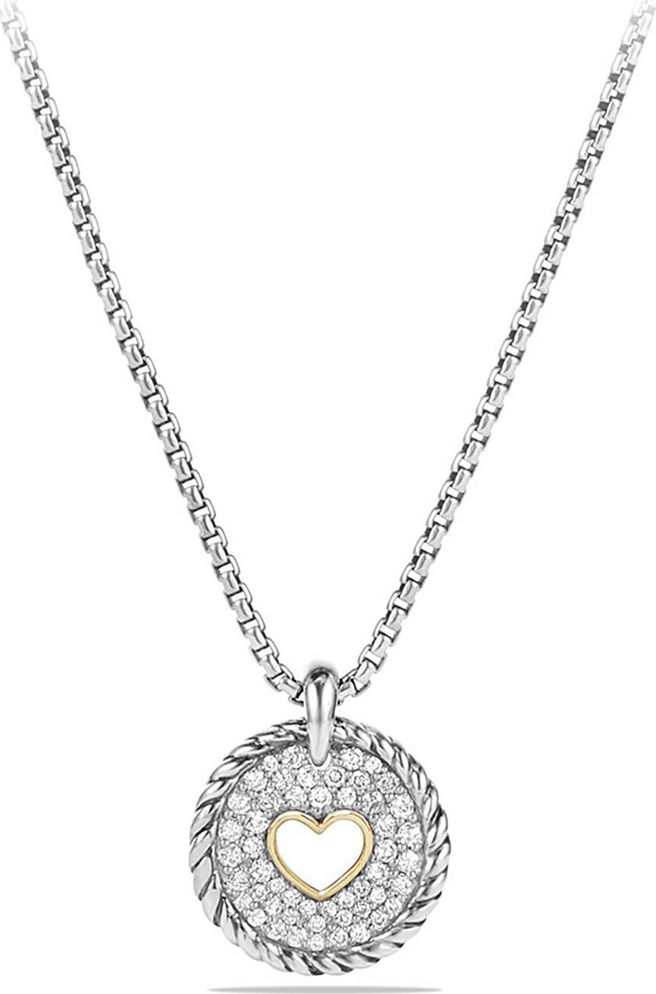 David Yurman Petite Pave Diamond Heart Pendant Necklace