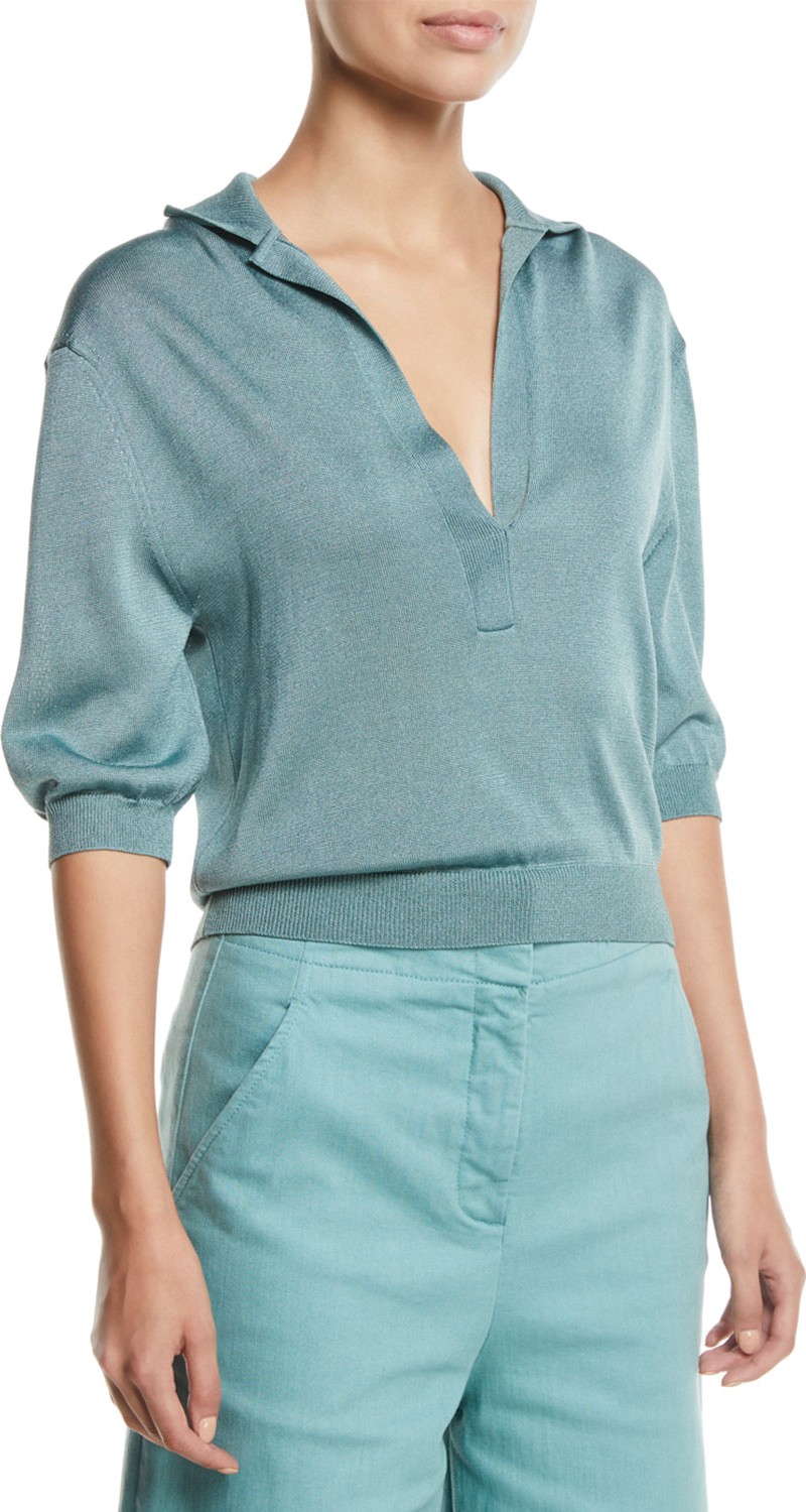 Tibi Airy Extrafine Wool Short-Sleeve Pullover Sweater
