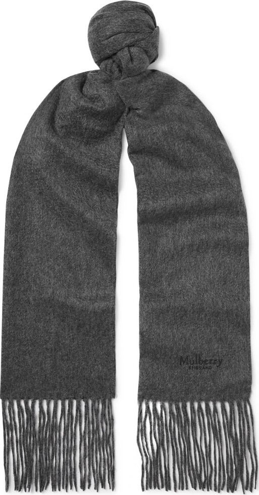 Mulberry Logo-Embroidered Fringed Mélange Cashmere Scarf