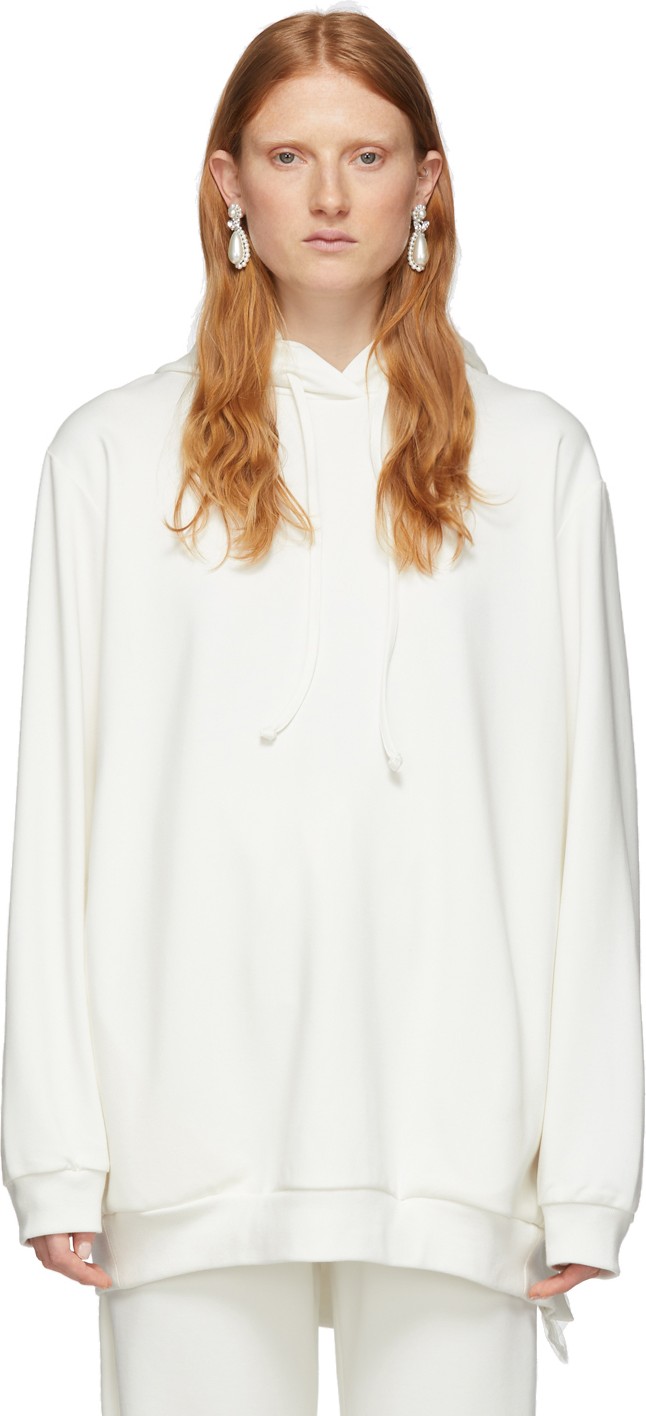 Simone Rocha Off-White Frill Back Placket Hoodie Simone Rocha Off-White Frill Back Placket Hoodie
