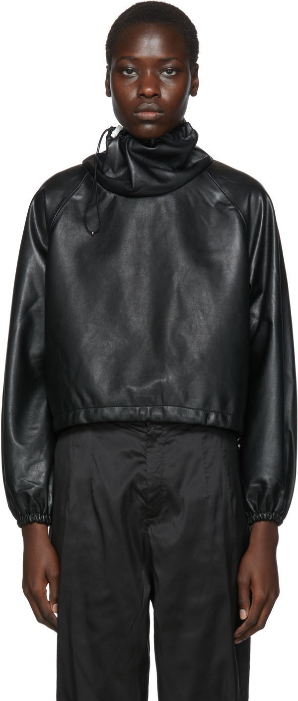 Markoo Black Vegan Leather Big Neck Turtleneck