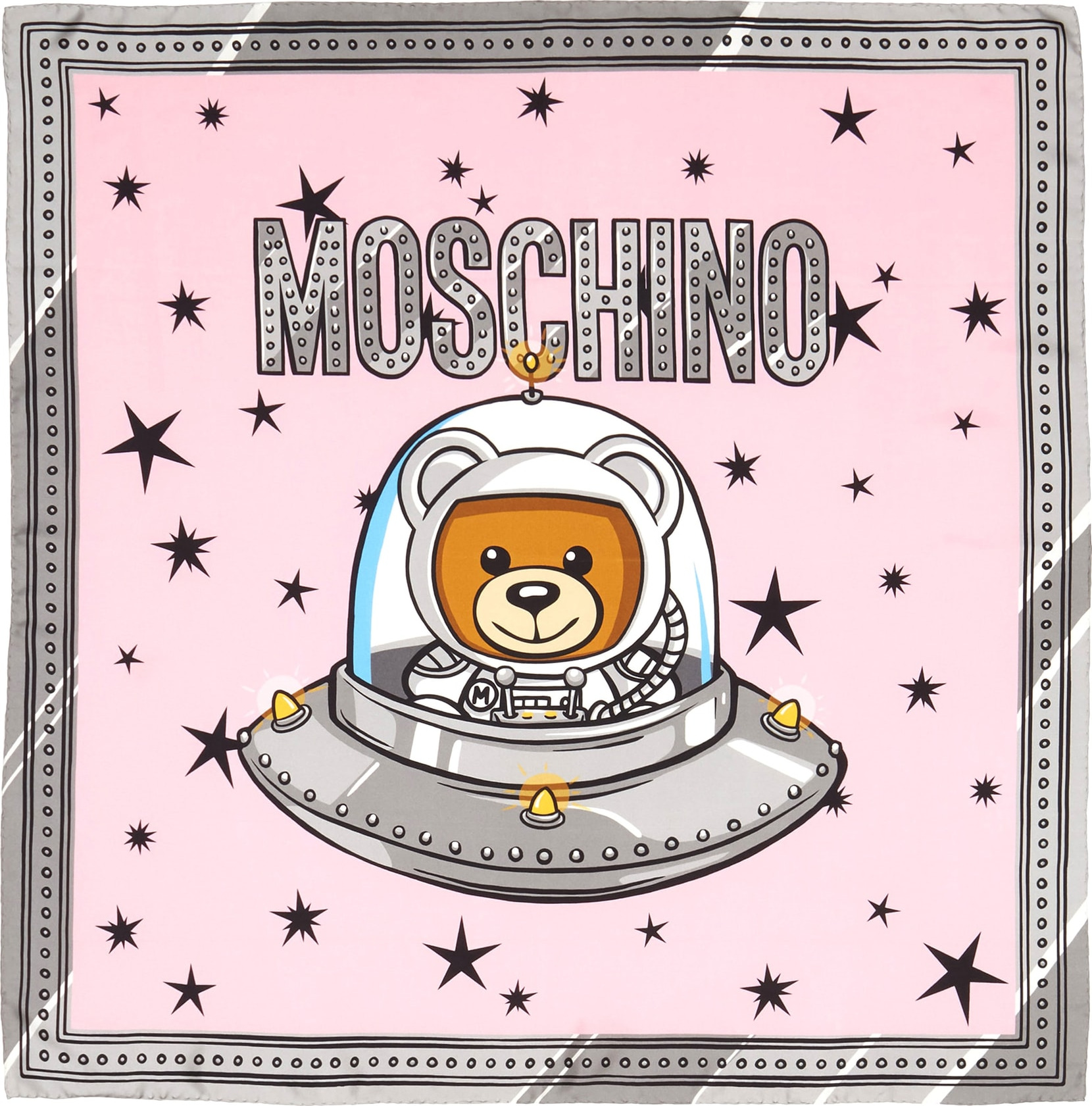 Moschino Spaceship Bear Silk Square Scarf
