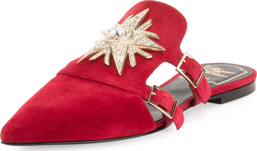 Roger Vivier Suede Crystal-Star Flat Mule